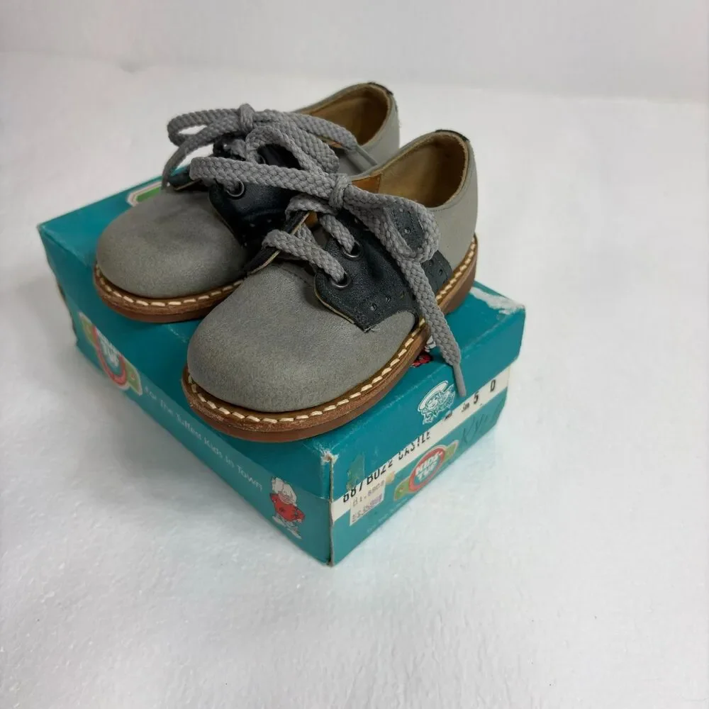 Buster Brown Vintage Kids Two Toned Unisex Saddle Oxford Shoes Size5D Gray Black